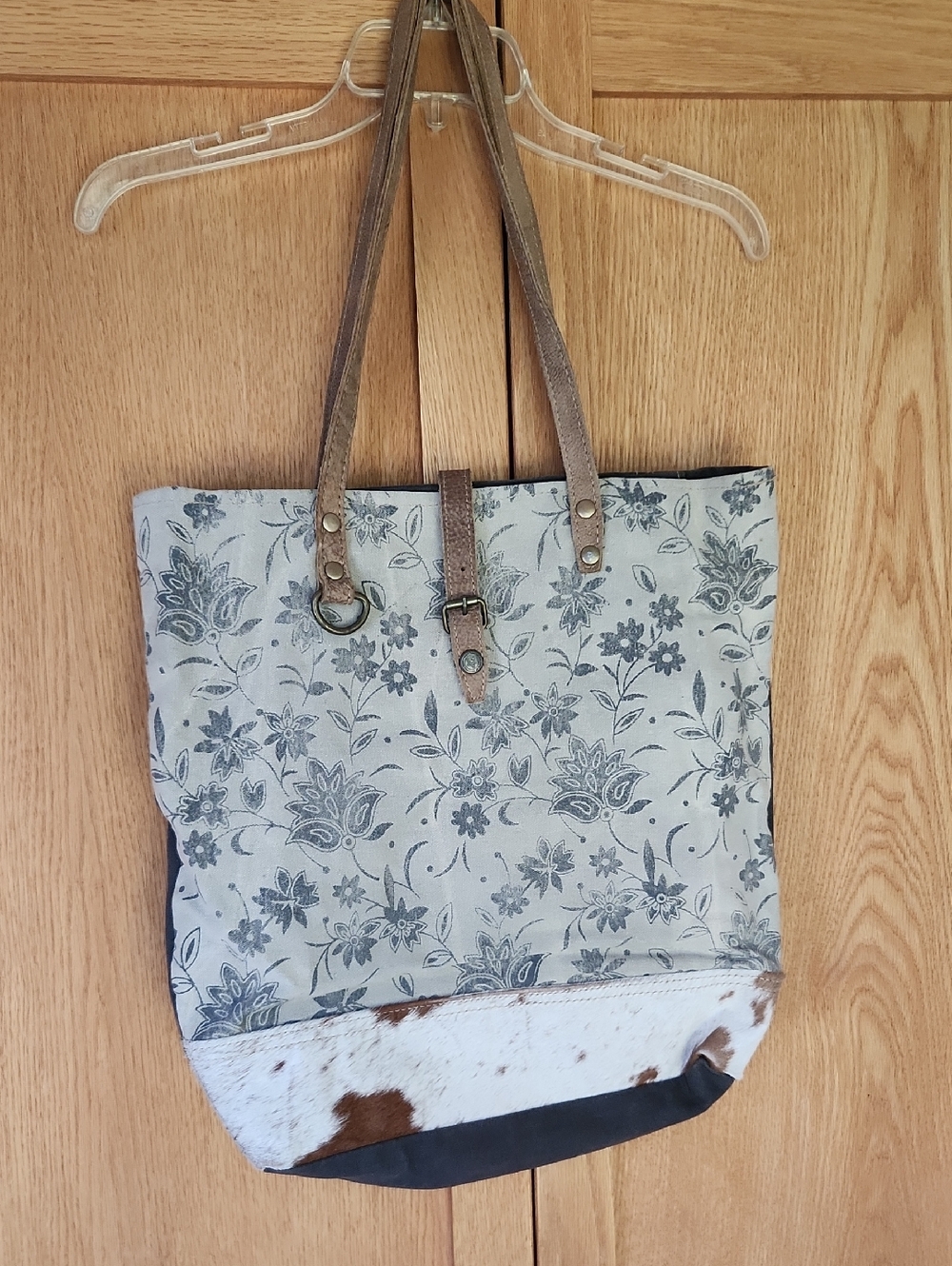 Myra Floral Canvas Tote with Cowhide Trim